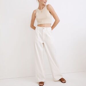 Cotton linen pleated wide leg pants